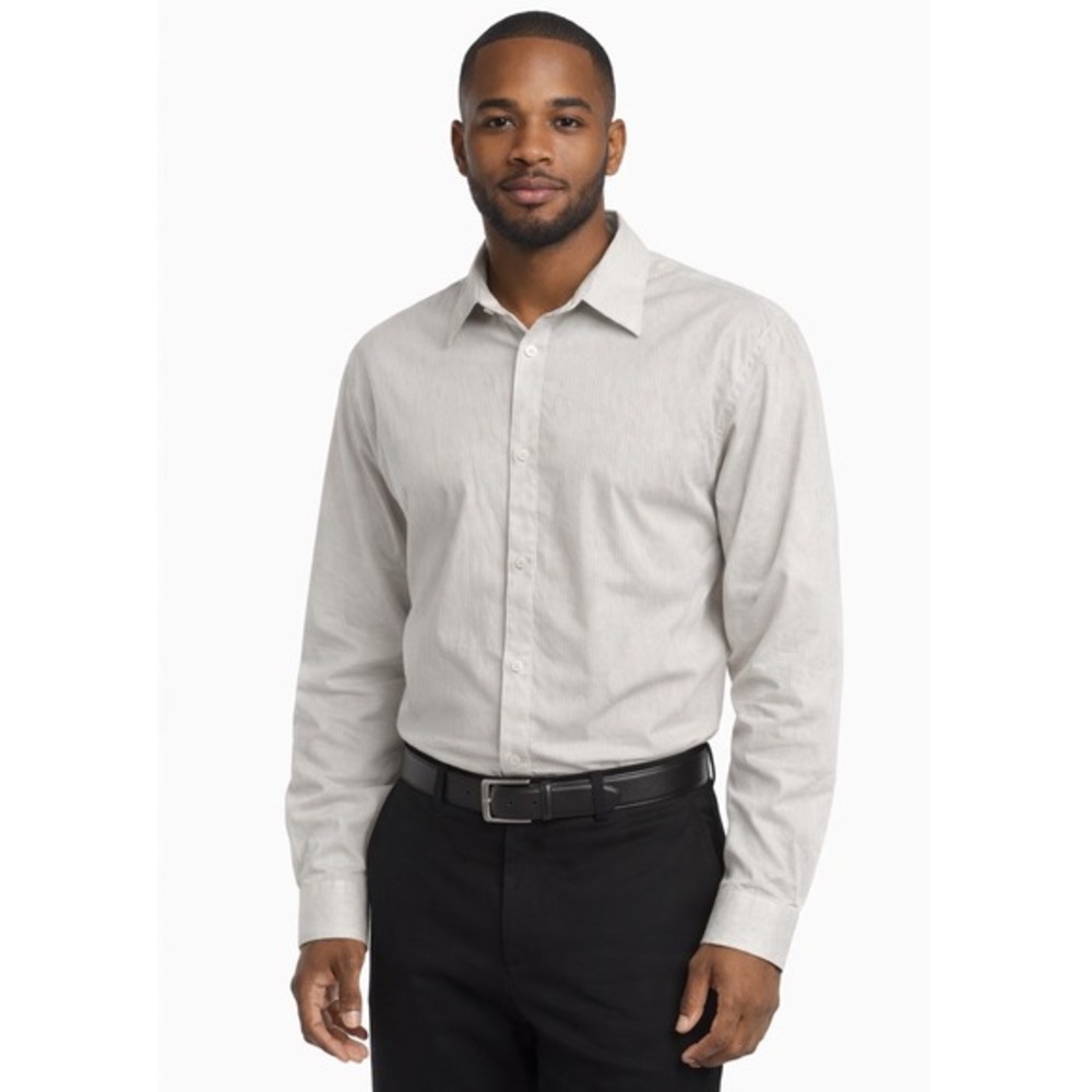 Calvin Klein Pinstripe Button Down Shirt Grey Tan Long Sleeve XL Preppy 76-36